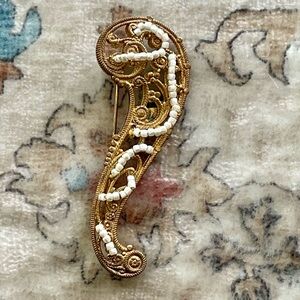 Miriam Haskell Gold and White Vintage Brooch
